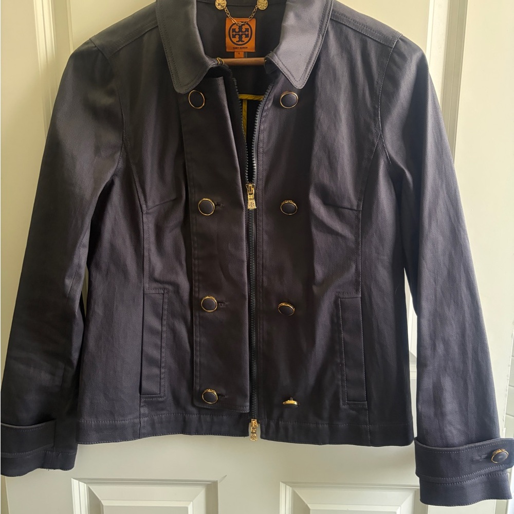 New Without Tags Tory Burch size 6 Women’s Navy Blue nautical 2-wayZip-Up Jacket - Picture 4 of 14